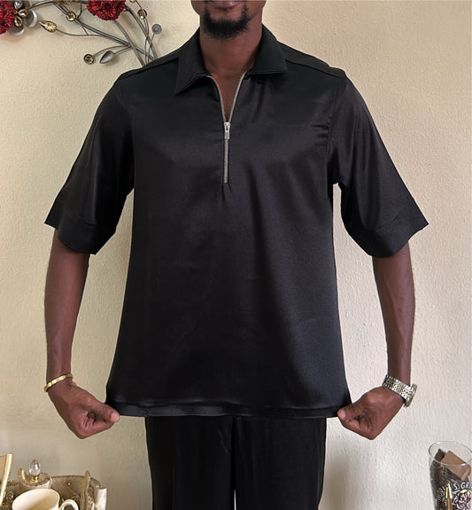 Noir Silk Polo T-Shirt