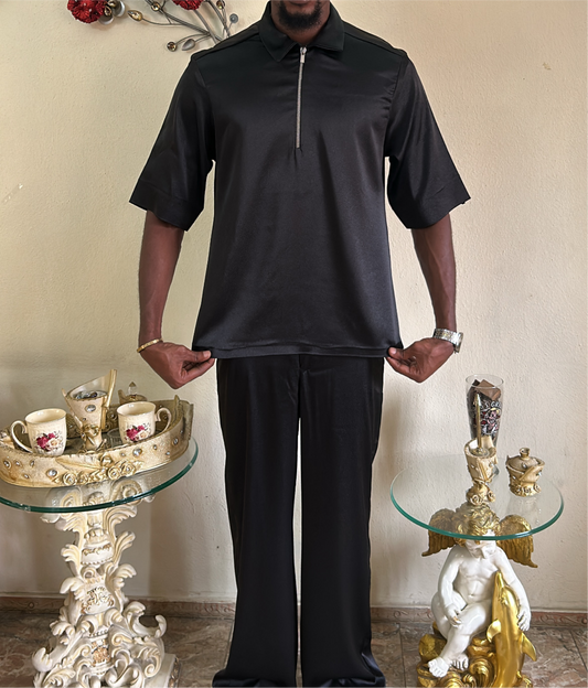 Noir Silk Polo T-Shirt and Trouser